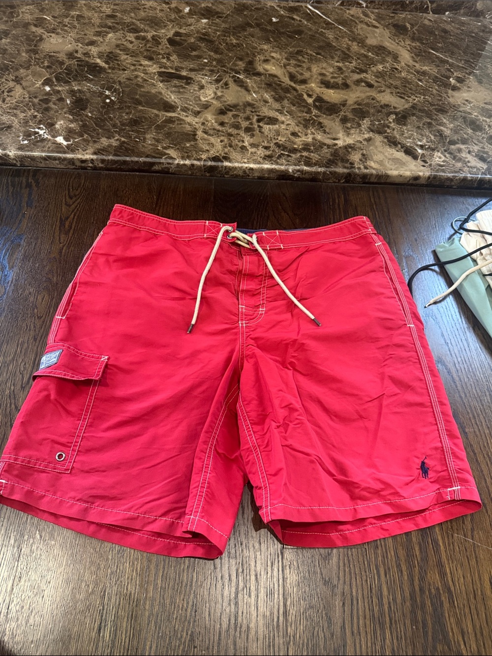 Polo by Ralph Lauren Red Men's Swim Board Shorts with Drawstring
